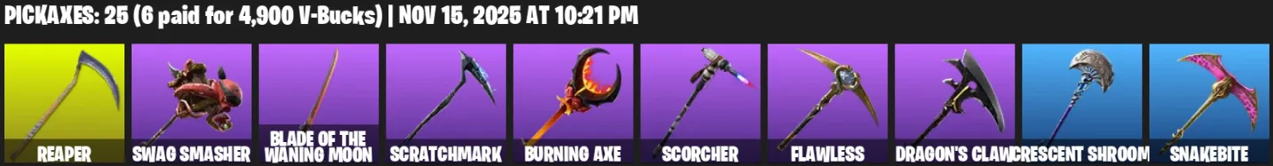 F1337 39 Skins OG - Trilogy, Luxe, Wukong, Lynx, Wild Card, Ravaoe, Ruin, Malice, Zenith, Blackheart - 25 Pickaxes (G)